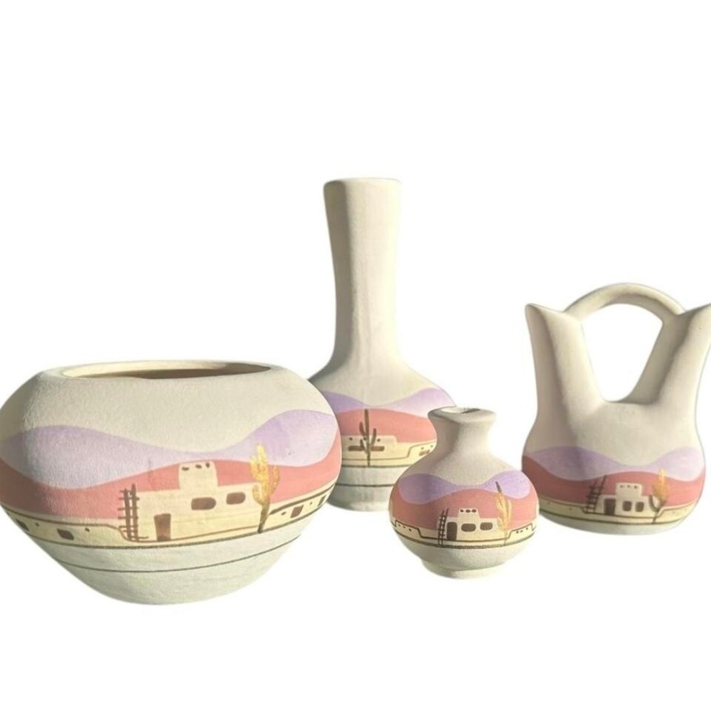 Set of 4 vintage, hand-painted pottery vases Tesa Maack Co.‎ Mini Southwestern